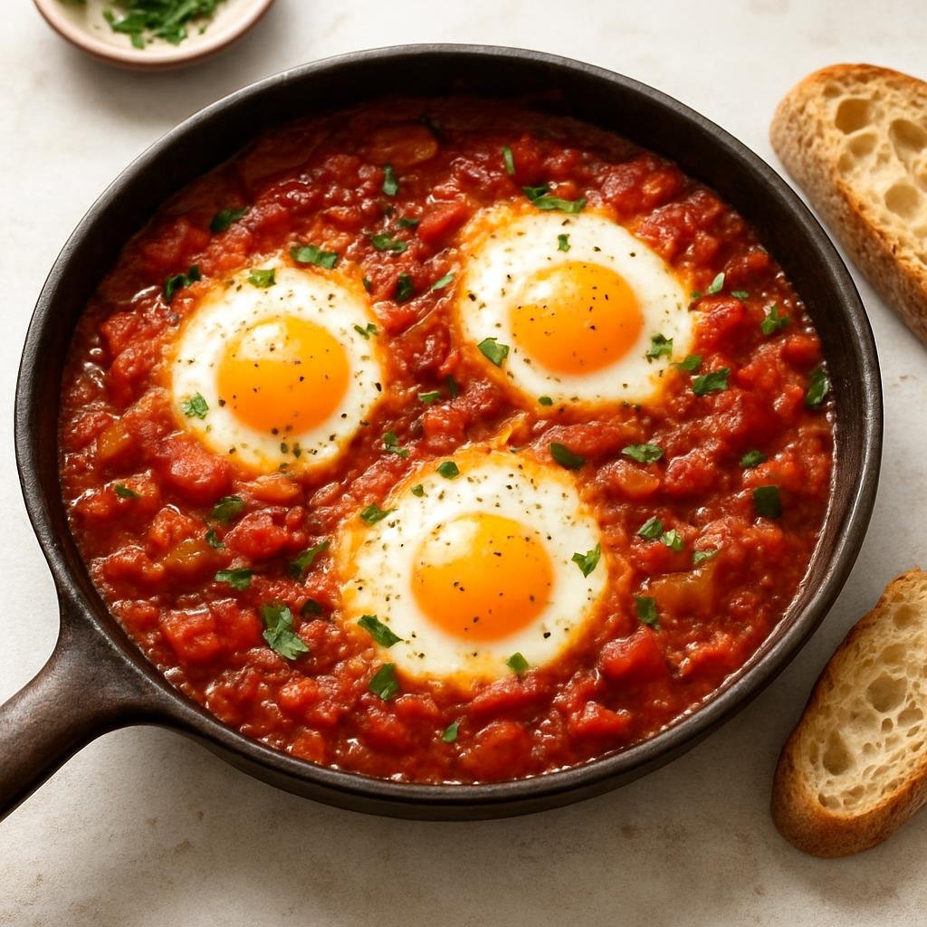 Entree: Israel – Galilee – שקשוקה ➤ Shakshuka (Poached eggs simmered in a spiced tomato and pepper stew) recipe