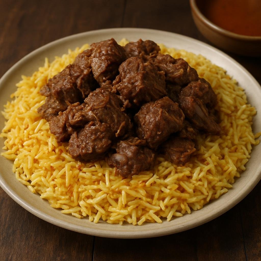 Entree: Saudi Arabia – Asir & Southern Saudi – زربيان ➤ Zurbiyān (Slow-cooked spiced lamb layered with fragrant saffron basmati rice) recipe