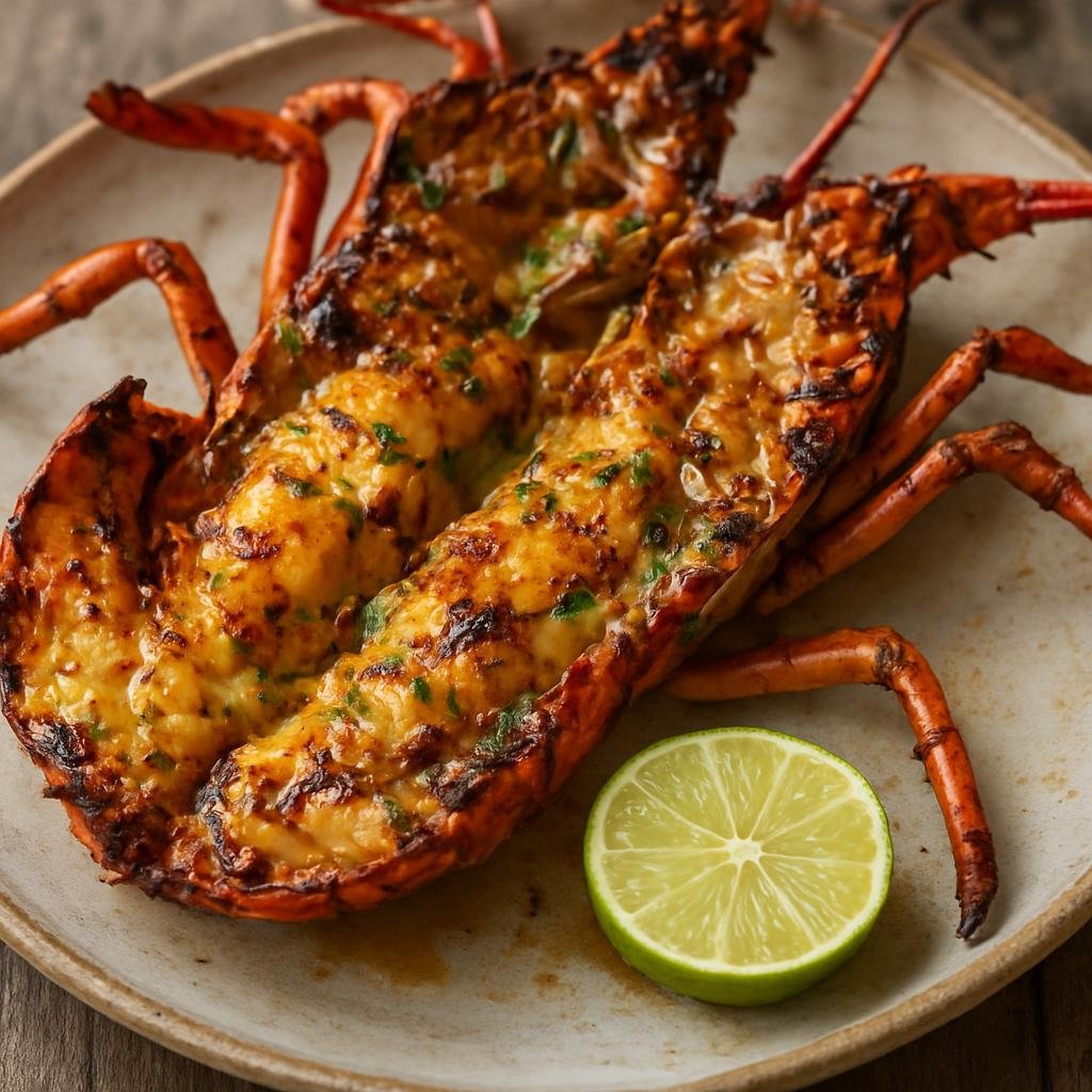 Entree: Antigua and Barbuda – Central Culinary Region – Grilled Lobster (Charcoal-grilled split lobster brushed with a Caribbean spiced butter and citrus glaze) recipe