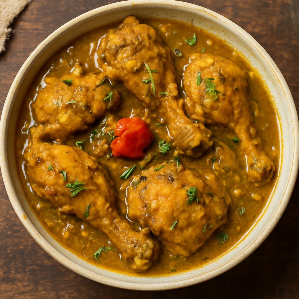 Entree: Barbados – Central Culinary Region – Bajan Chicken Curry (A hearty Barbadian curried chicken stew seasoned with island curry, thyme, and Scotch bonnet) recipe