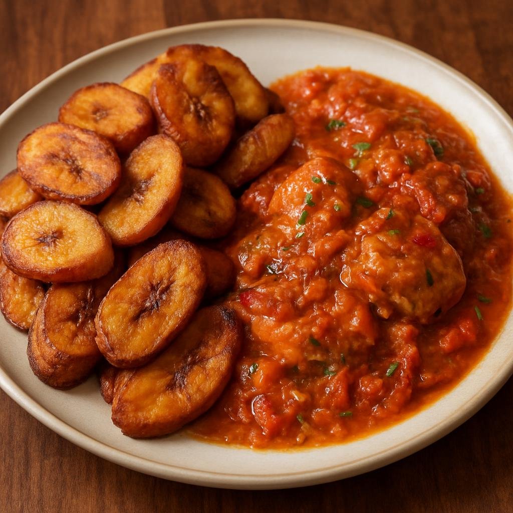 Entree: Cote d'Ivoire – Central Culinary Region – Alloco (Fried ripe plantains served with a spicy tomato-pepper sauce and optional protein) recipe