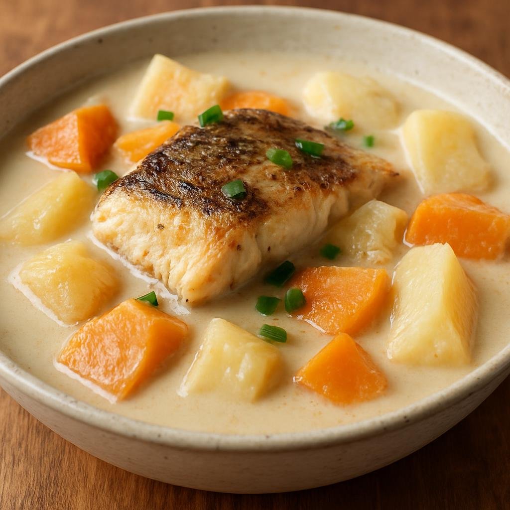 Entree: Kiribati – National Cuisine – Te Bua Kaina (Coconut-milk fish and root-crop stew typical of Kiribati) recipe
