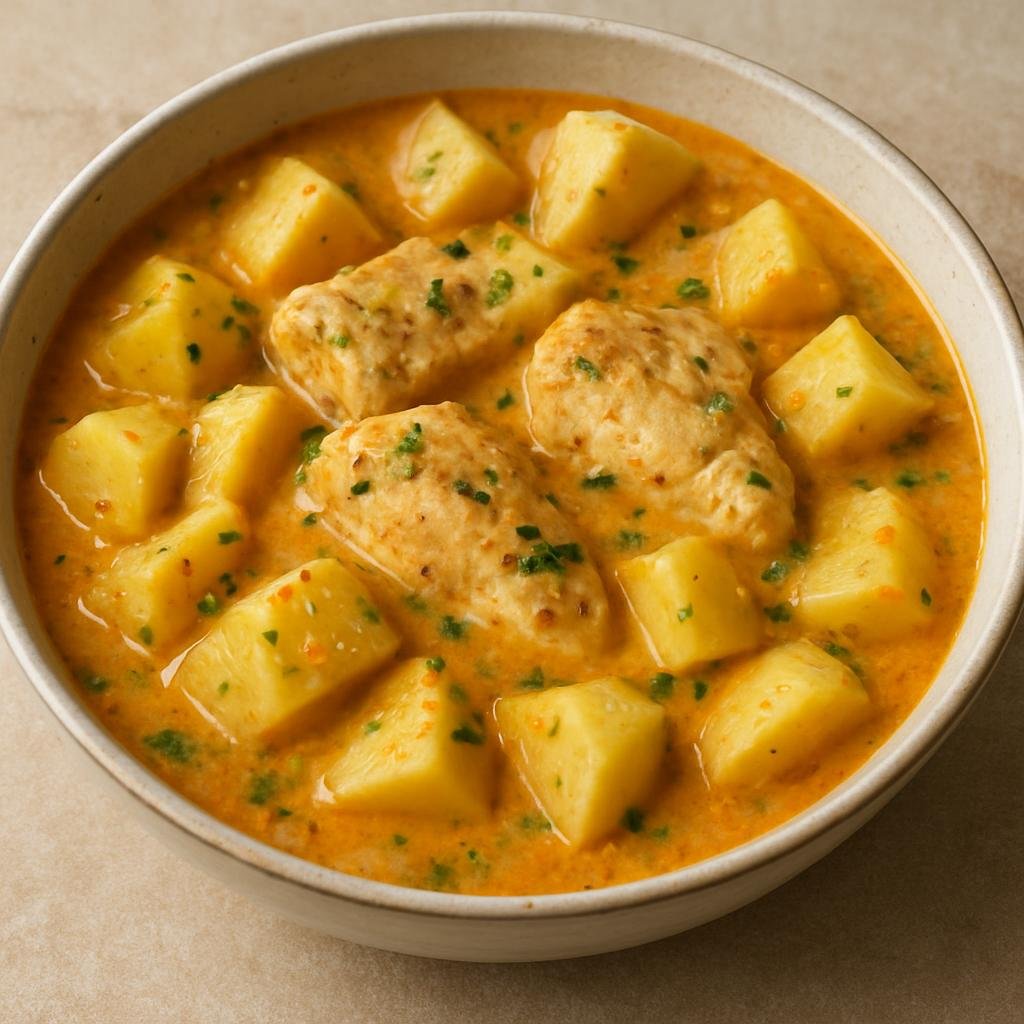 Entree: Pitcairn – National Cuisine – Breadfruit and Fish Stew (Hearty island stew of breadfruit and fish simmered in coconut milk and aromatic seasonings) recipe