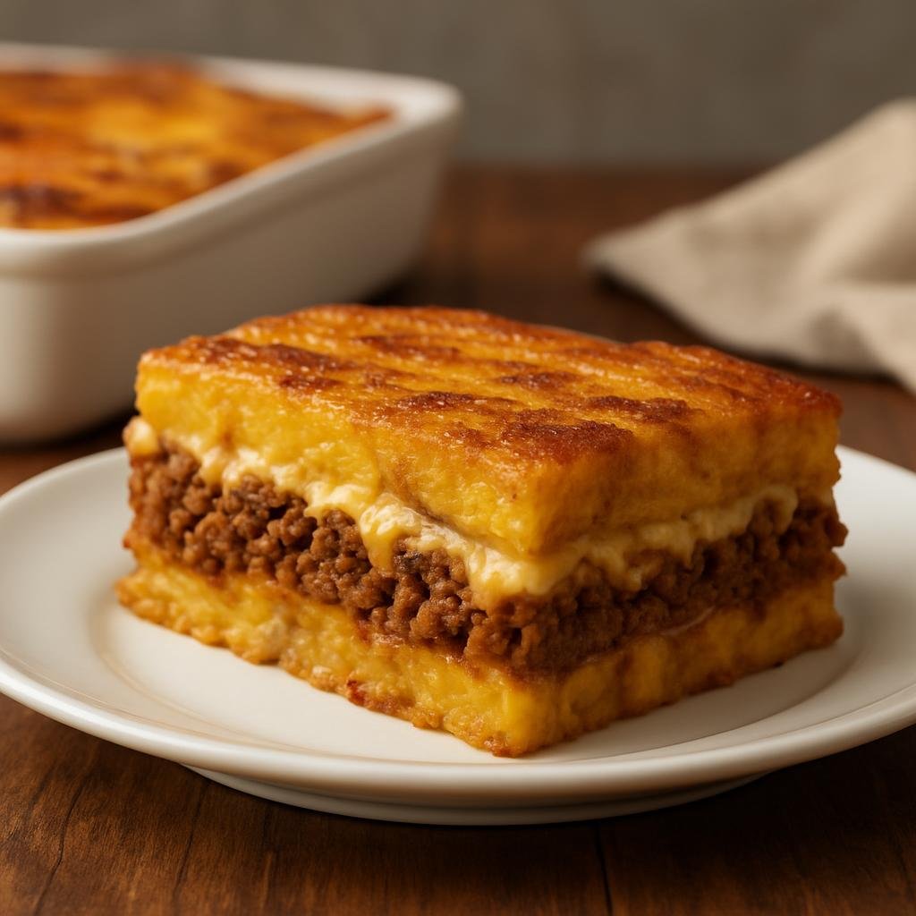 Entree: Puerto Rico – National Cuisine – Pastelón (Layered baked casserole of sweet ripe plantains filled with seasoned ground meat and melted cheese) recipe