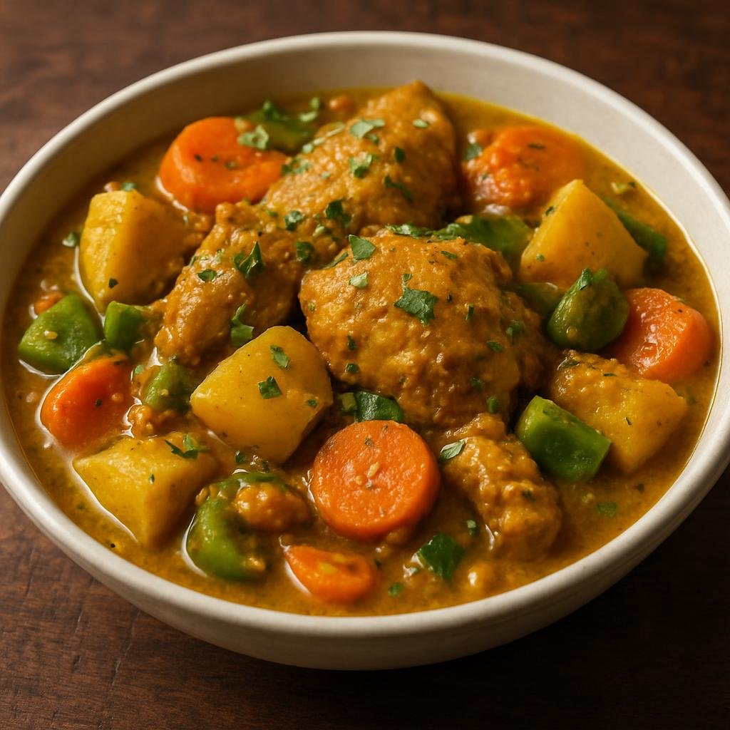 Entree: Suriname – National Cuisine – Kip Kerri (Surinamese curried chicken braised with vegetables and aromatic spices) recipe