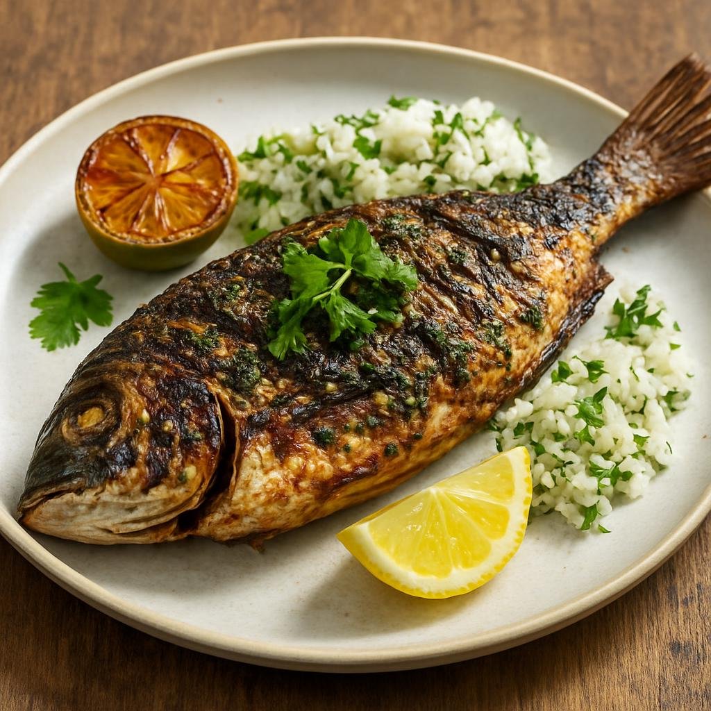 Entree: Wallis and Futuna – National Cuisine – Poisson Grillé (Charcoal-grilled whole fish seasoned with citrus, coconut and island herbs) recipe