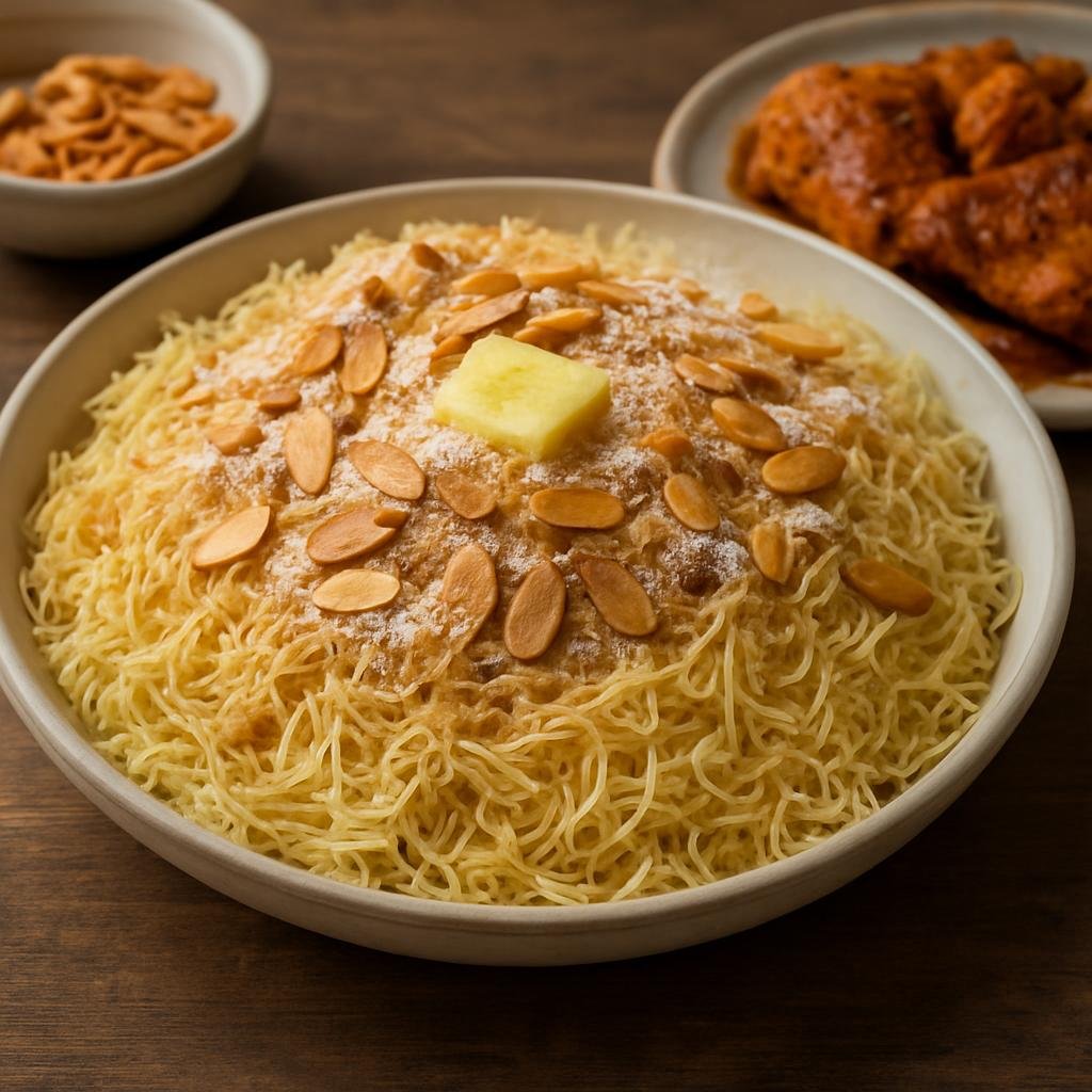Entree: Western Sahara – National Cuisine – سفة ➤ Seffa (Sweet steamed couscous or vermicelli topped with butter, cinnamon, powdered sugar and toasted almonds often served with spiced chicken) recipe