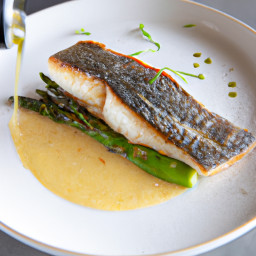 Entrée: United States – Classic Pan-Seared Sea Bass with Parmesan Asparagus recipe