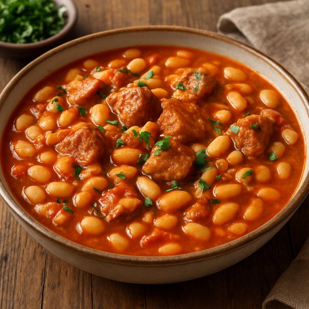 Entree: Albania – Jani me Fasule (Albanian white bean stew simmered with tomatoes and pork or lamb) recipe