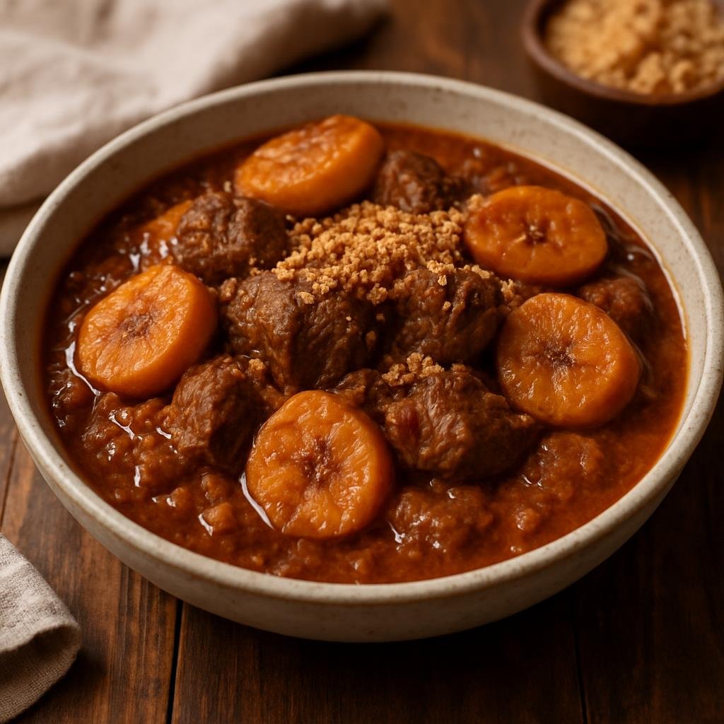 Entree: Burundi – Boko Boko (Hearty Burundian stew of beef, ripe plantain, and ground peanuts) recipe