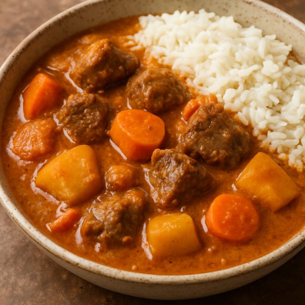 Entree: Guinea – Mafé (West African peanut stew of braised meat and vegetables in a savory ground-peanut sauce) recipe
