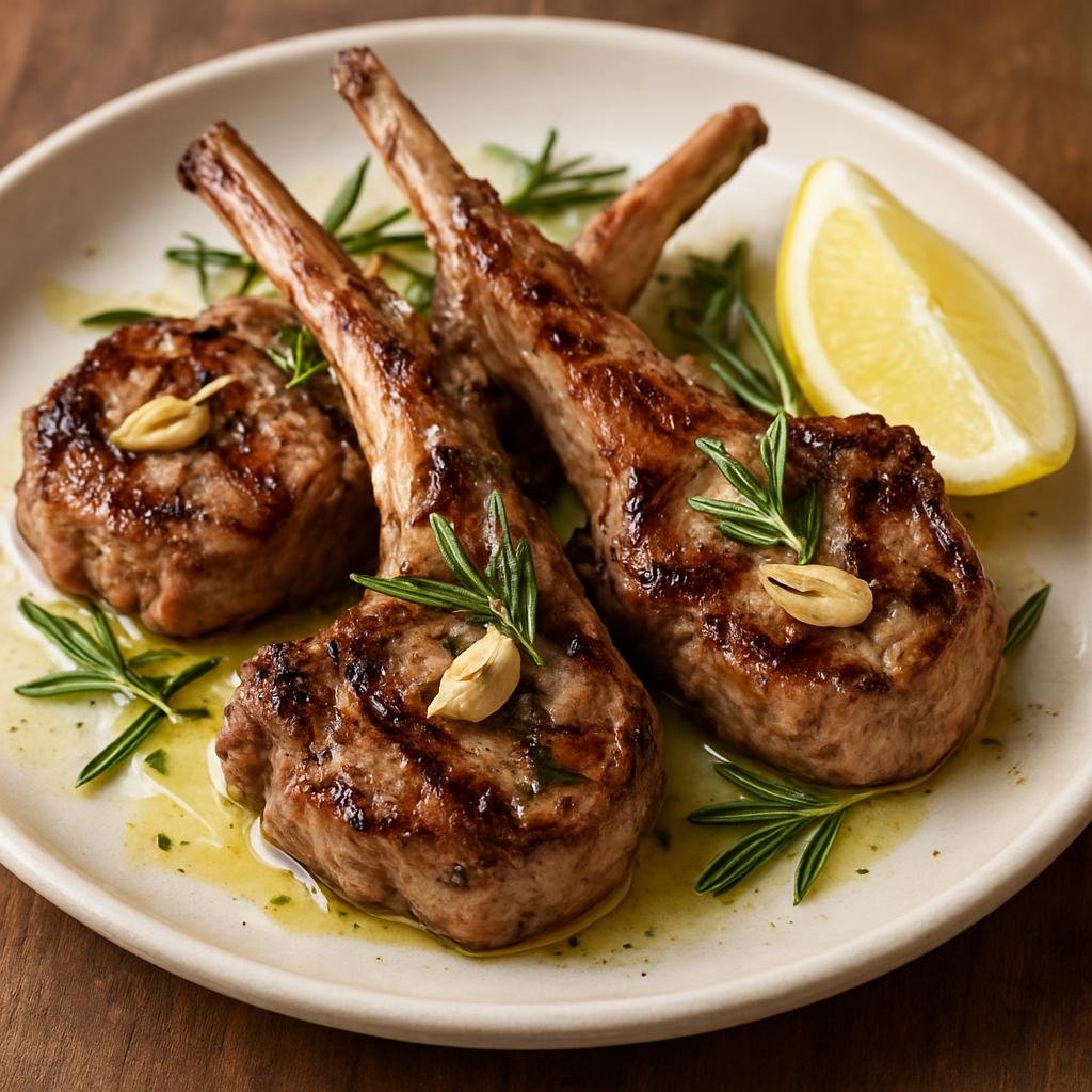 Entree: Holy See (Vatican City State) – Agnello Scottadito (Grilled lamb rib chops seasoned simply with garlic, rosemary, olive oil and lemon) recipe
