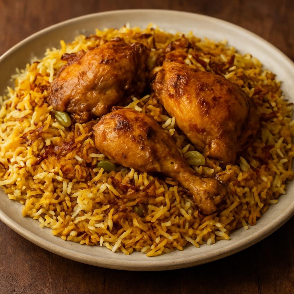 Entree: Kuwait – برياني كويتي ➤ Biryani Kuwaiti (Layered spiced rice and chicken cooked with Kuwaiti-style aromatics) recipe