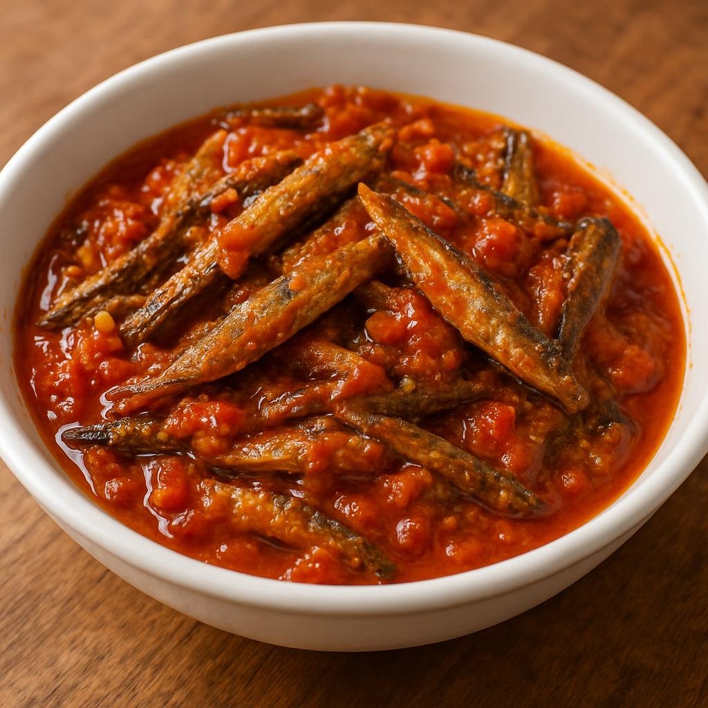 Entree: Malawi – Kapenta with Tomato Sauce (Small dried freshwater fish stewed in a spiced tomato sauce) recipe