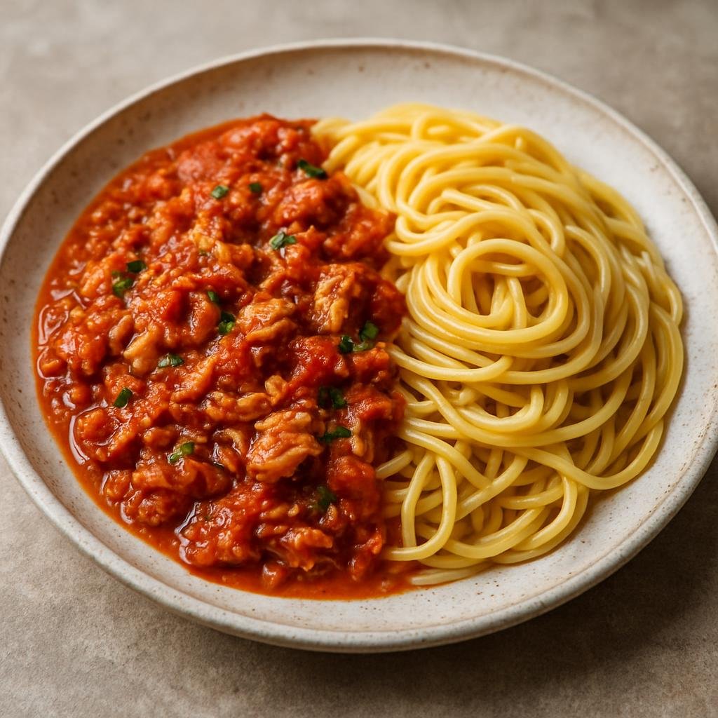 Entree: Saint Helena, Ascension and Tristan da Cunha – Tuna Bolognese (Local tuna simmered in a rich tomato and herb Bolognese-style sauce served with pasta) recipe