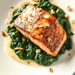 Entrée: United States – Garlic Butter Salmon with Sautéed Spinach recipe