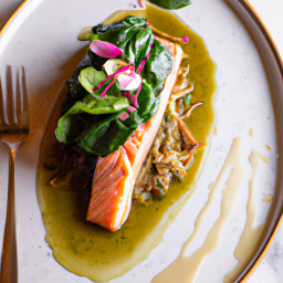 Entrée: United States – Spinach and Olive Oil Poached Salmon recipe