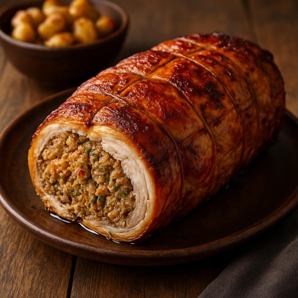 Entree: Uruguay – Pamplona de Pollo (Boneless whole chicken butterflied, stuffed, rolled, and roasted in the Uruguayan asado tradition) recipe