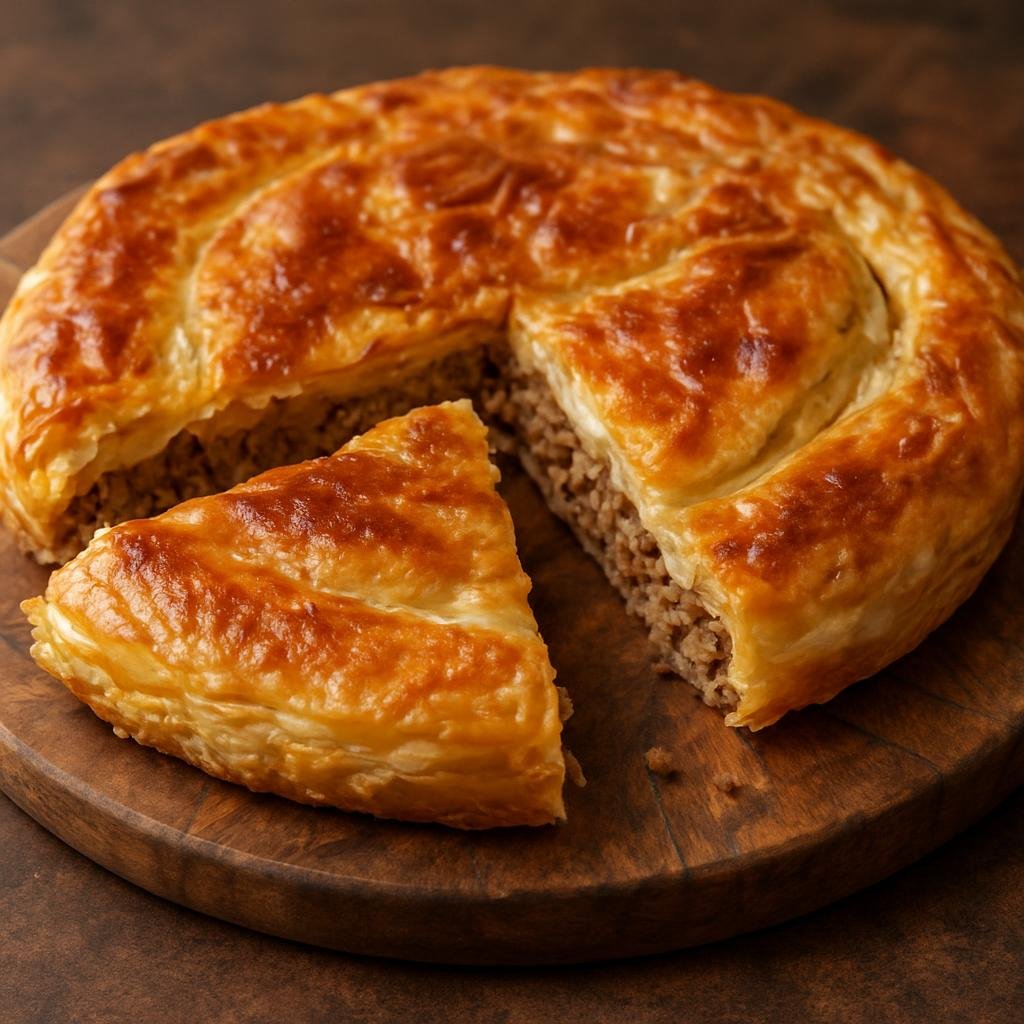 Entree: Bosnia and Herzegovina – Central Culinary Region – Pita sa mesom (Baked layered phyllo pastry filled with seasoned ground meat) recipe