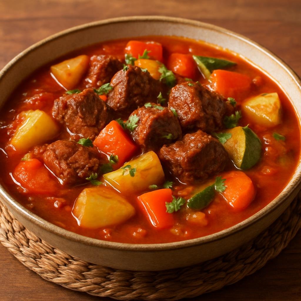 Entree: Guatemala – National Cuisine – Estofado de Res (Guatemalan braised beef stew with tomatoes, potatoes, and vegetables) recipe