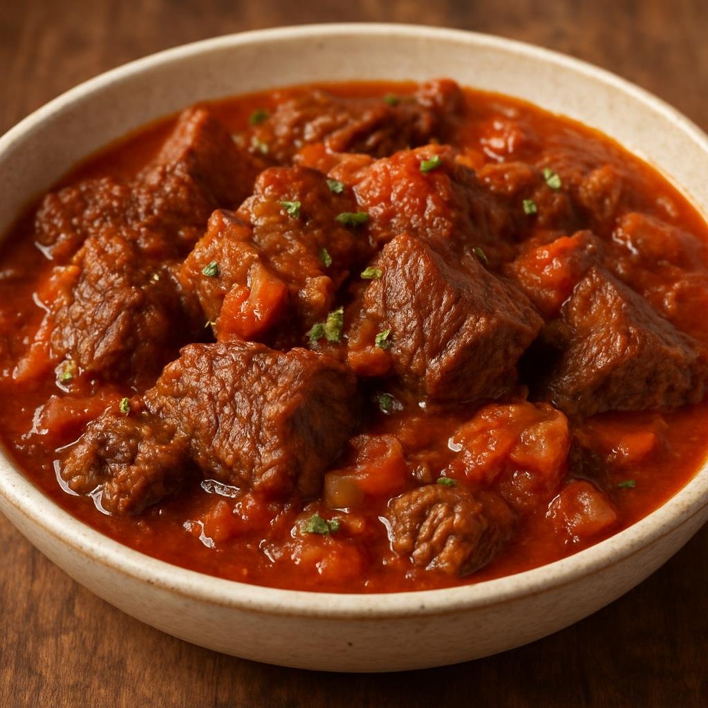 Entree: Madagascar – National Cuisine – Hen'omby Ritra (Slow-braised Malagasy beef in a ginger-tomato sauce) recipe