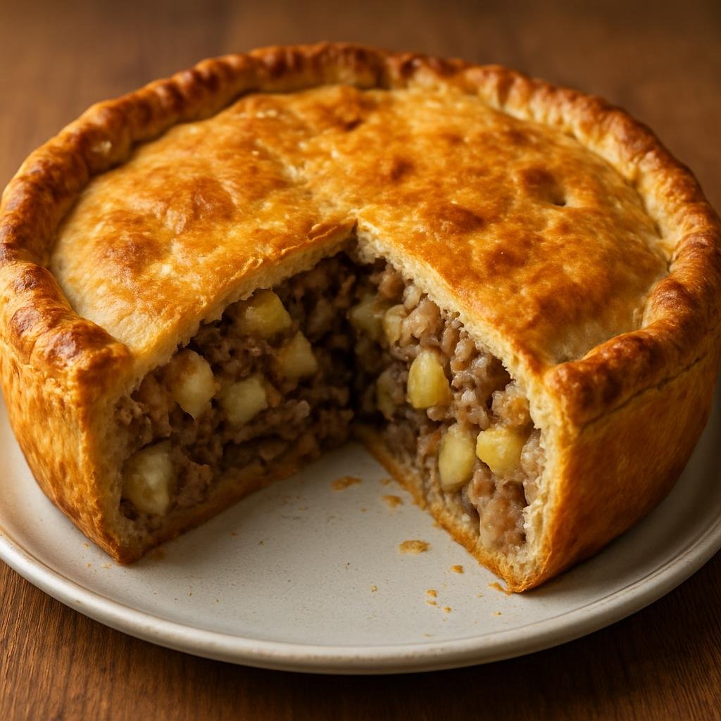 Entree: Faroe Islands – Central Culinary Region – Klaksvíkskøkur (A hearty baked Faroese meat and potato pie originating from Klaksvík) recipe