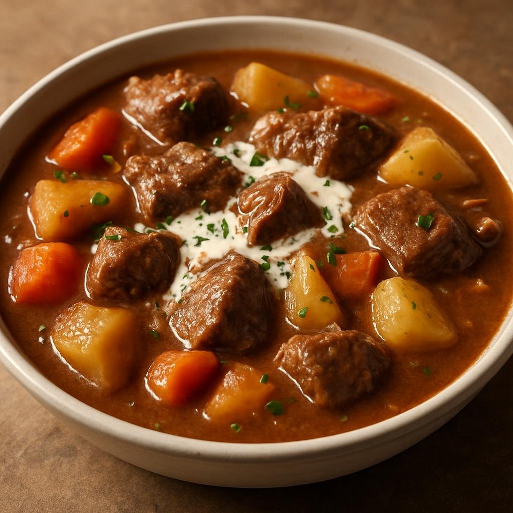 Entree: Guernsey – Guernsey Stew (Hearty slow-braised beef stew with root vegetables finished with rich Guernsey dairy) recipe