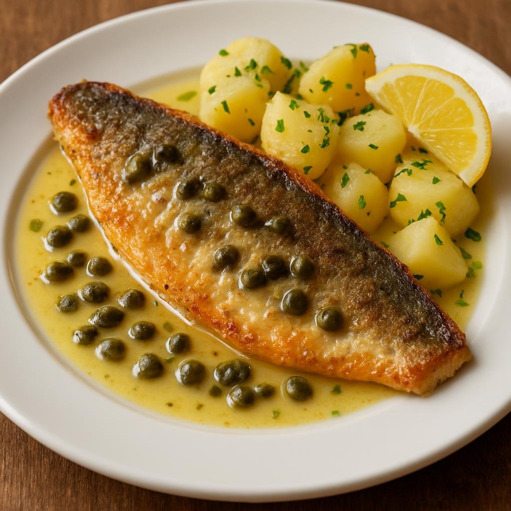 Entree: Liechtenstein – Zanderfilet (Pan-seared zander fillet in a lemon-butter and caper sauce) recipe