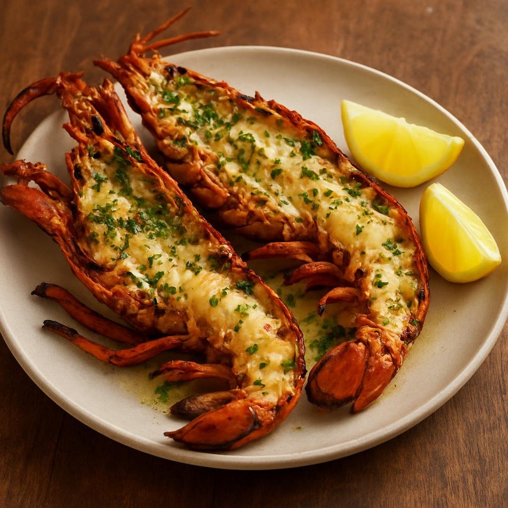 Entree: Montserrat – Grilled Lobster (Caribbean split and char-grilled whole lobster brushed with garlic-herb butter and citrus) recipe