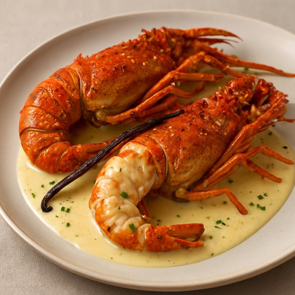Entree: Saint Martin (French part) – Langouste à la Vanille (Spiny lobster poached and finished in a rich vanilla-scented butter and cream sauce) recipe