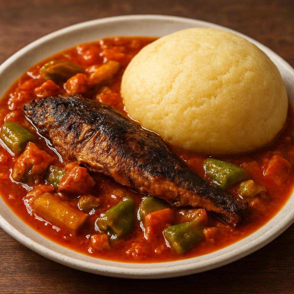 Entree: Togo – Ayimolou (Hearty Togolese palm-oil tomato stew with smoked fish and vegetables, traditionally served with corn dough (akple) recipe