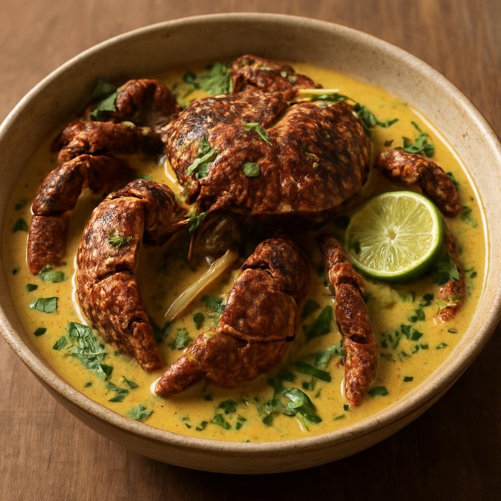 Entree: Vanuatu – Coconut Crab (Braised coconut crab cooked in rich coconut cream with ginger, lime, and island herbs) recipe