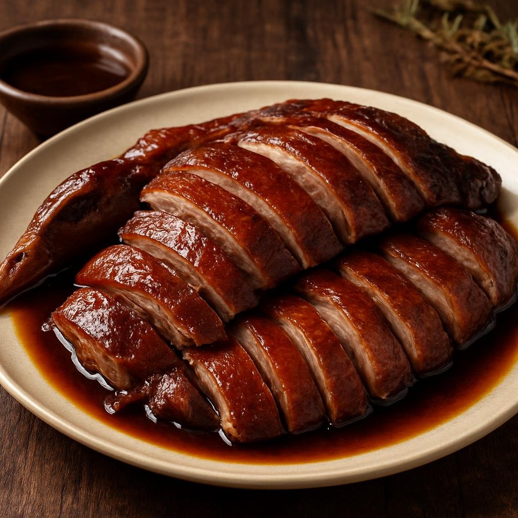 Entree: China – Anhui – 徽州熏鸭 ➤ Huīzhōu xūn yā (Huizhou-style duck that is braised in a spiced soy broth then finished with a fragrant tea-and-rice smoke) recipe