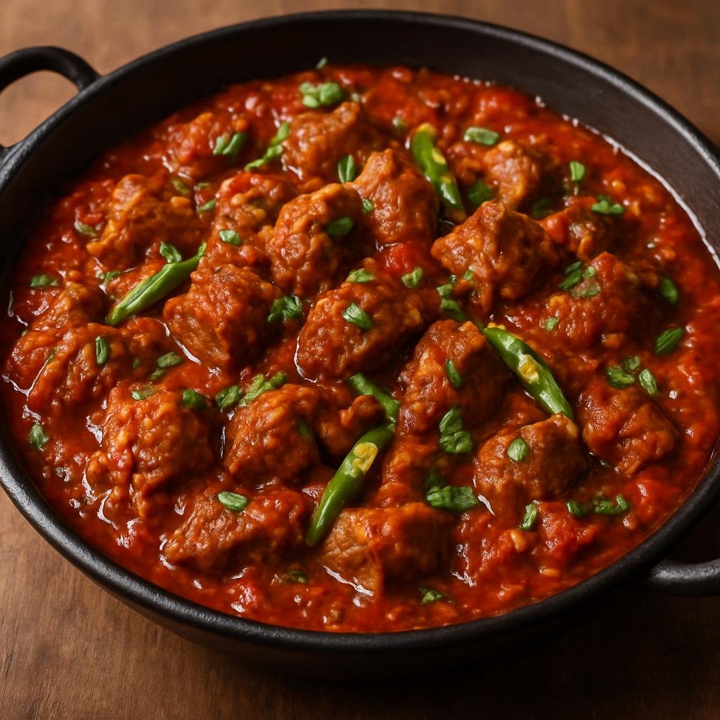 Entree: Pakistan – Balochistan – بلوچِی کڑاہی ➤ Balochi Karahi (Spicy Balochistani wok-style lamb karahi simmered in tomatoes, garlic, and green chilies) recipe