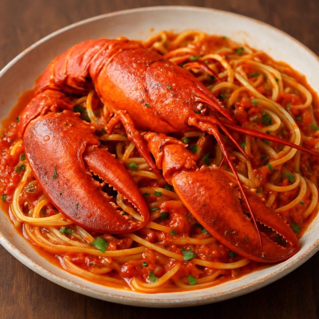Entree: Greece – Aegean Islands – Αστακομακαρονάδα ➤ Astakomakaronáda (Aegean-style lobster pasta in a fragrant tomato and herb sauce) recipe