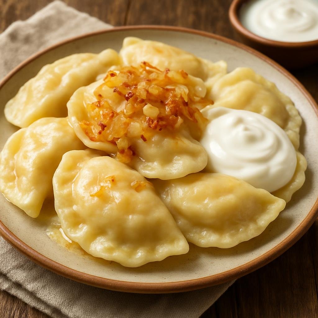 Entree: Ukraine – Carpathian Ukraine – Вареники ➤ Varenyky (Ukrainian boiled filled dumplings commonly served with butter, fried onions, and sour cream) recipe