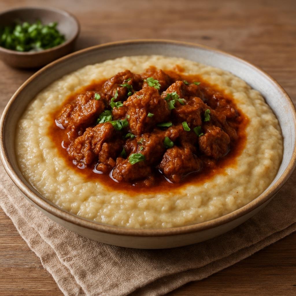 Entree: Saudi Arabia – Asir & Southern Saudi – عصيدة ➤ Aseedah (Thick savory wheat or sorghum porridge-style dough served with spiced meat stew) recipe