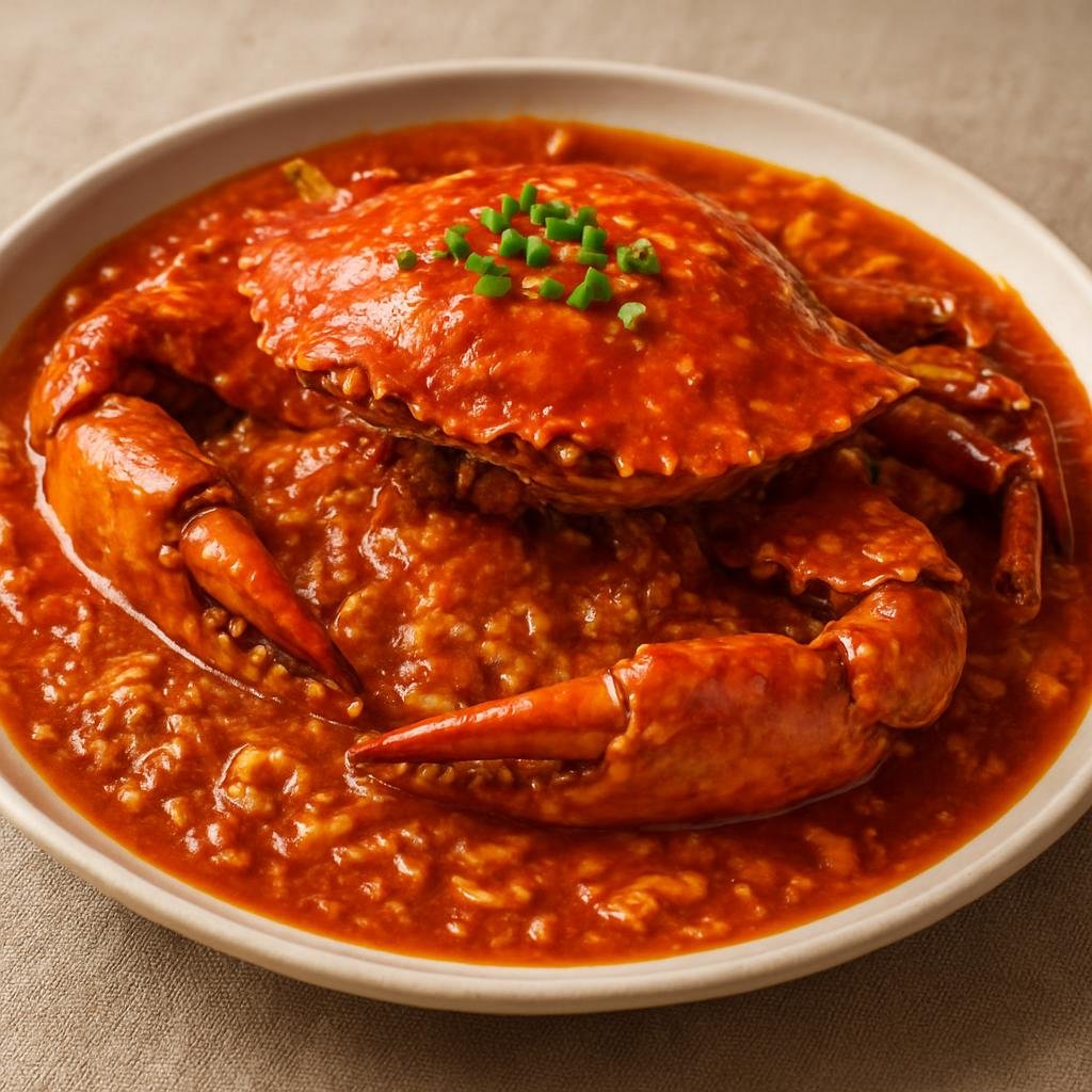 Entree: British Indian Ocean Territory – Central Culinary Region – Chili Crab (Whole crab stir-fried in a thick sweet-spicy tomato and chili sauce finished with egg) recipe