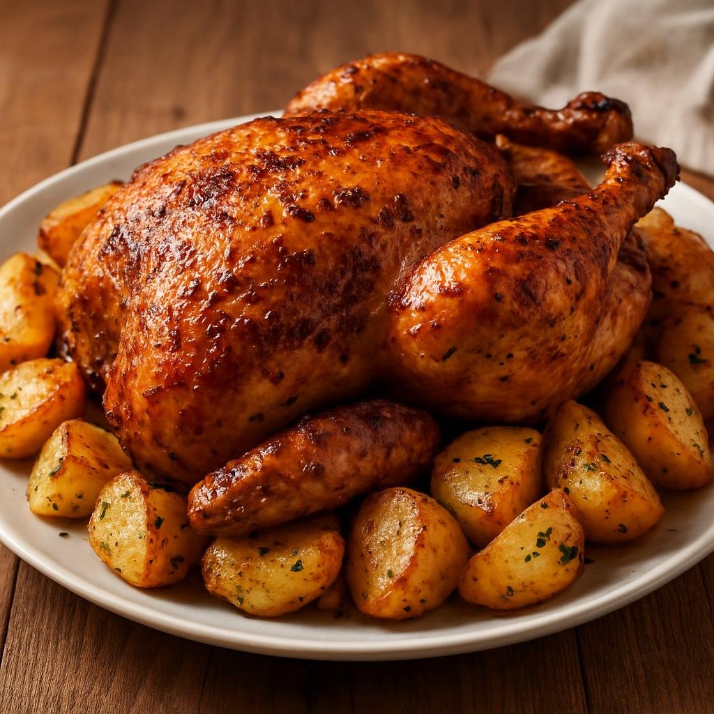 Entree: Cape Verde – Central Culinary Region – Frango Assado (Cape Verdean roasted chicken marinated with garlic, citrus, and piri-piri, roasted with potatoes) recipe