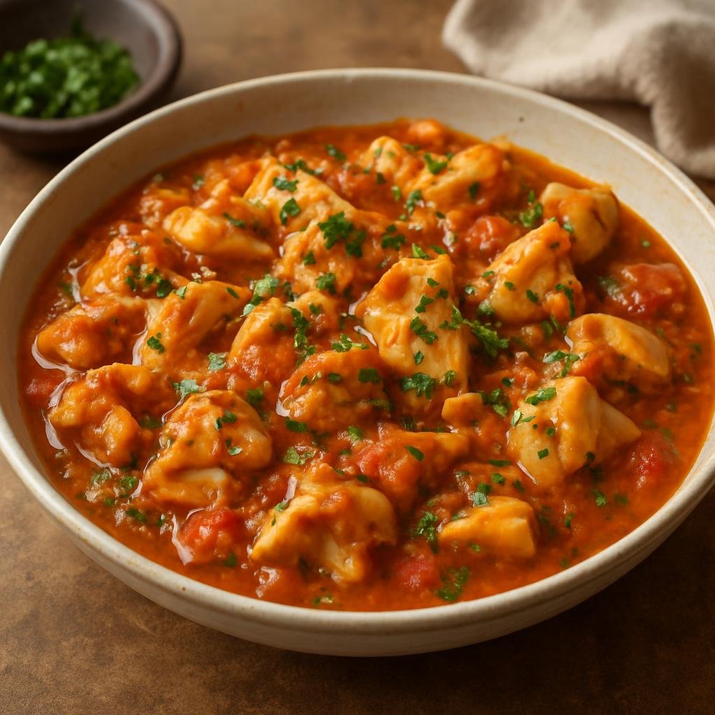 Entree: Guadeloupe – National Cuisine – Fricassée de Lambi (Guadeloupean creole-style stewed conch in a savory tomato and herb sauce) recipe