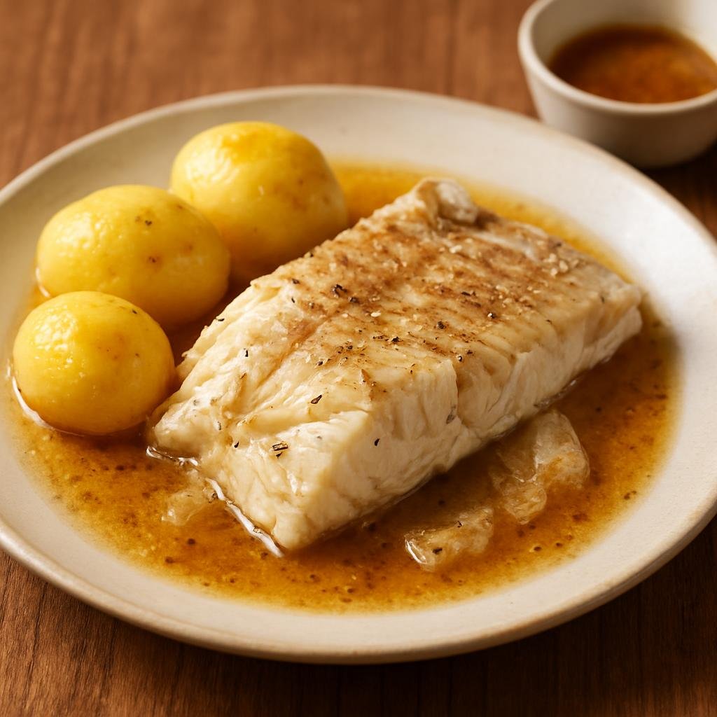 Entree: Svalbard and Jan Mayen – National Cuisine – Salted Cod (Salt-cured cod rehydrated and gently cooked, traditionally paired with boiled potatoes and browned butter) recipe