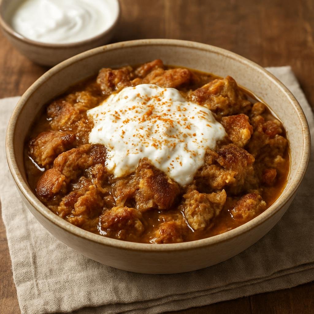Entree: Albania – Përshesh (Traditional Albanian torn bread soaked with lamb roasting juices, butter, and yogurt) recipe