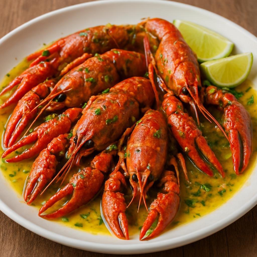 Entree: Anguilla – Crayfish in Garlic Butter (Whole crayfish sautéed in a rich garlic-butter sauce with Caribbean herbs and citrus) recipe