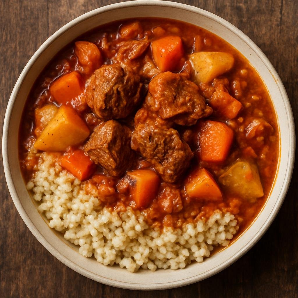 Entree: Chad – Central Culinary Region – Mouara (Central Chadian peanut and tomato stew with meat and root vegetables served over millet or rice) recipe