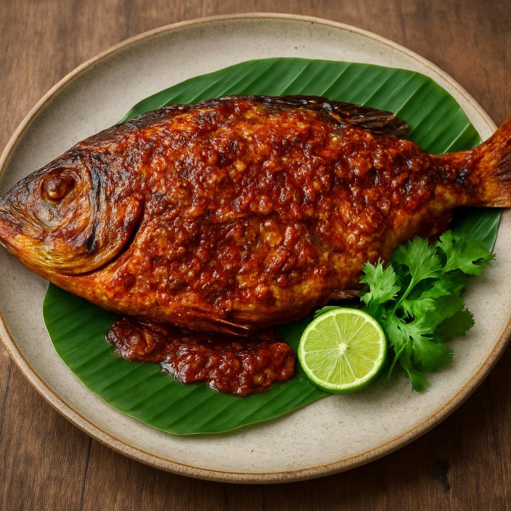 Entree: Christmas Island – Central Culinary Region – Ikan Bakar (Grilled marinated whole fish brushed with spicy-sweet sambal and aromatics) recipe