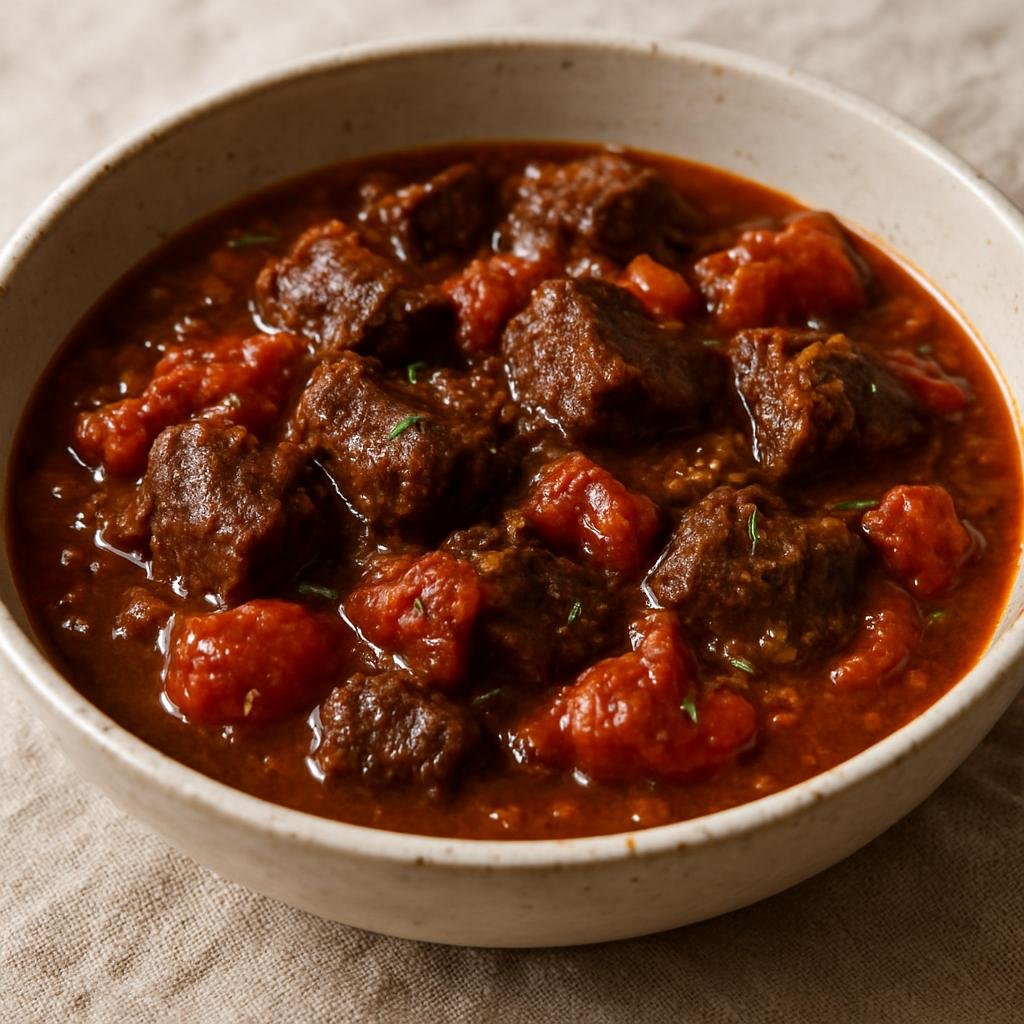 Entree: Curacao – Central Culinary Region – Karni Stoba (Slow-braised Curaçao beef stew with tomatoes, island spices, and a hint of vinegar) recipe