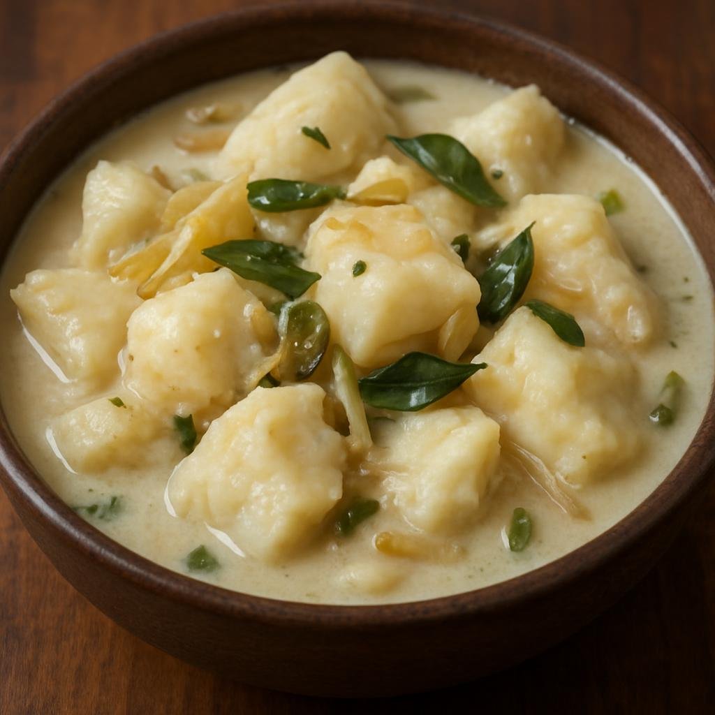 Entree: Fiji – Central Culinary Region – Tavioka (Boiled cassava stewed in coconut milk and aromatics to make a hearty Fijian starchy main) recipe