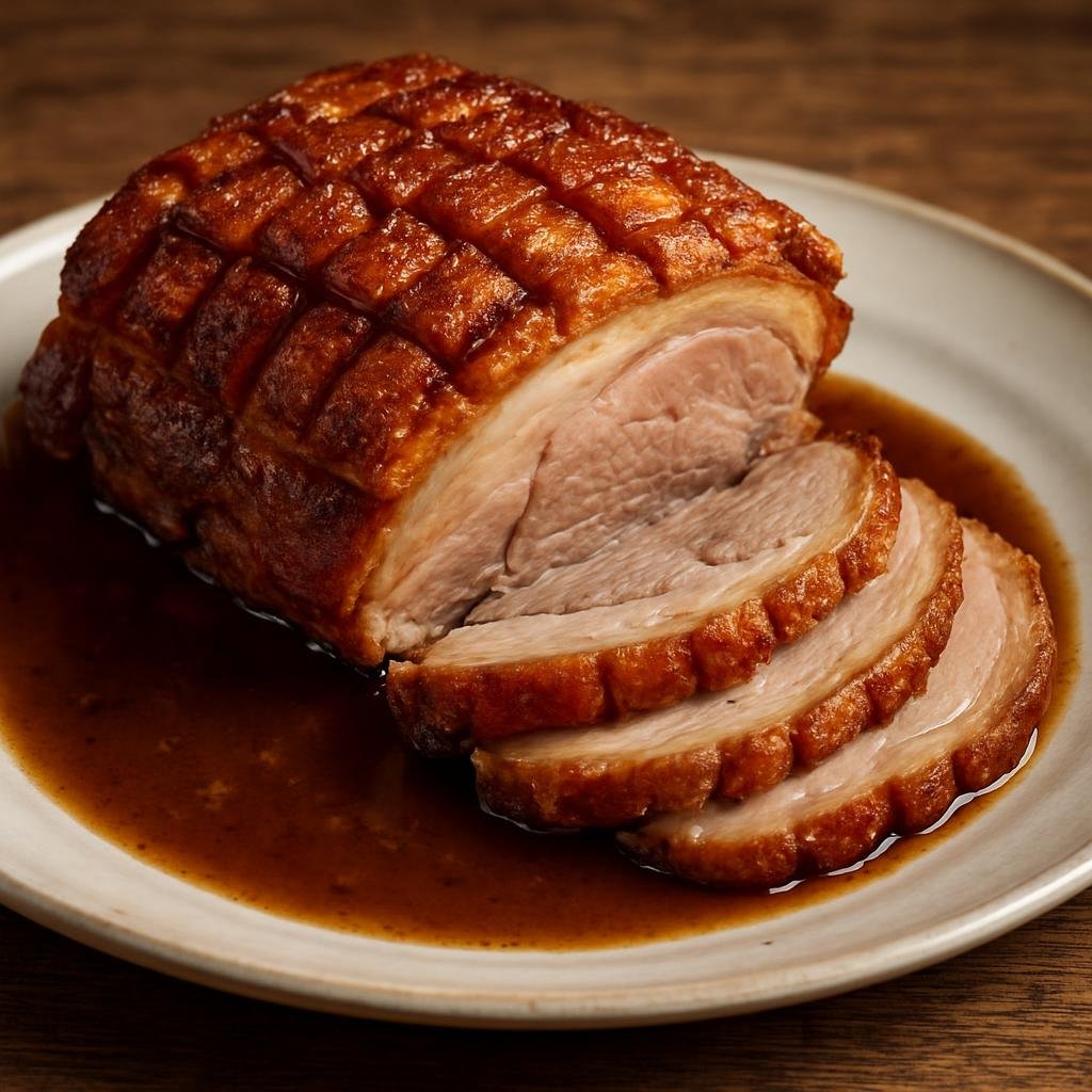 Entree: Liechtenstein – Schweinsbraten (A slow-roasted pork shoulder with crisp crackling served with a savory pan gravy) recipe