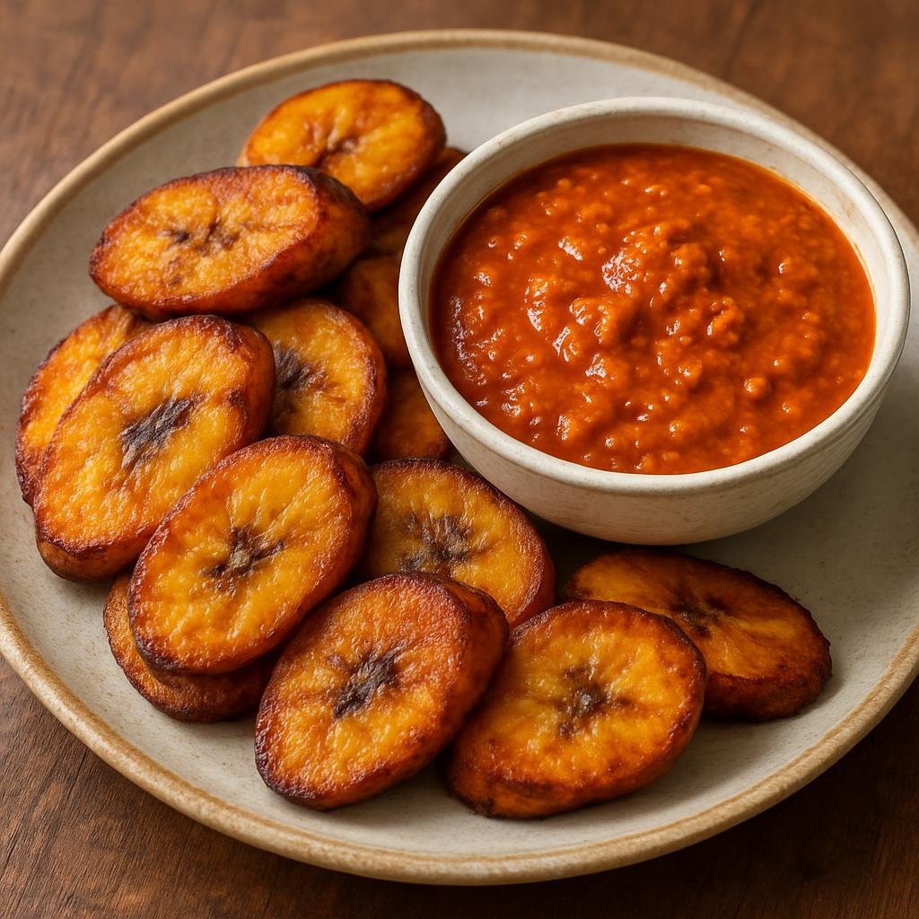 Entree: Mali – Fried Plantains with Sauce (Pan-fried ripe plantains served with a savory West African tomato-peanut sauce) recipe