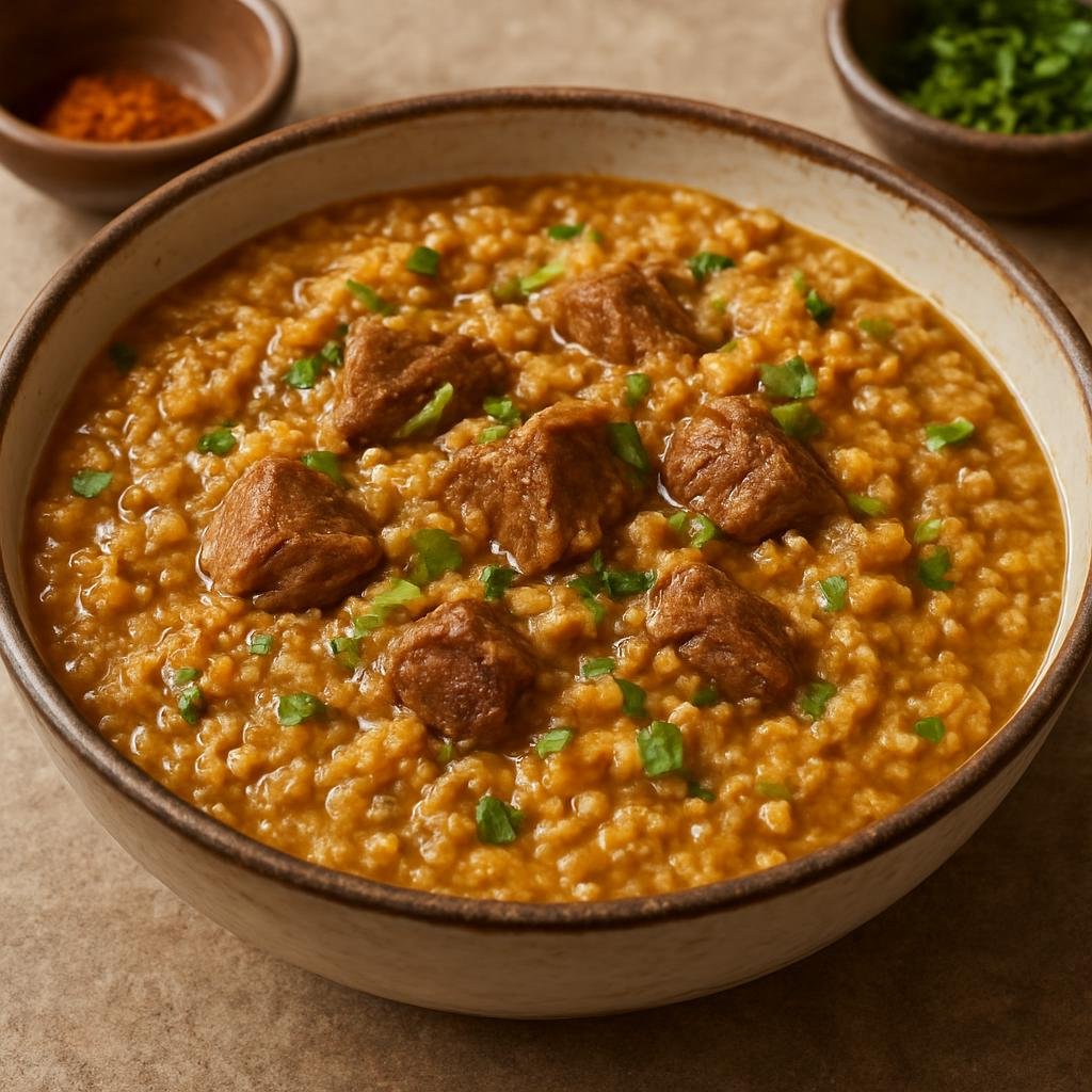 Entree: Qatar – جريش ➤ Jareesh (Hearty Qatari savory porridge of crushed wheat slowly cooked with lamb and aromatic spices) recipe